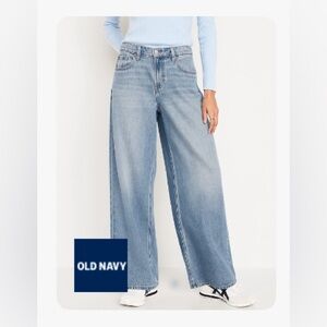 Old Navy Mid Rise Baggy Wide Leg Jeans Drapey Denim